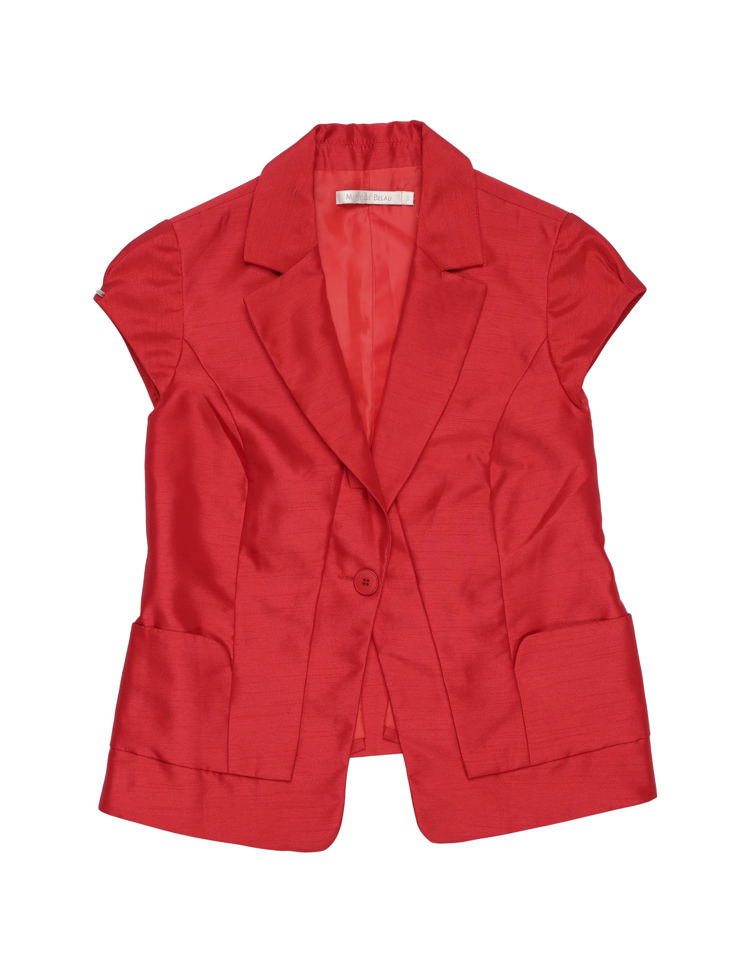 Blazer rojo Michelle Belau, con solapa, 1 botón, 2 bolsillos y forro