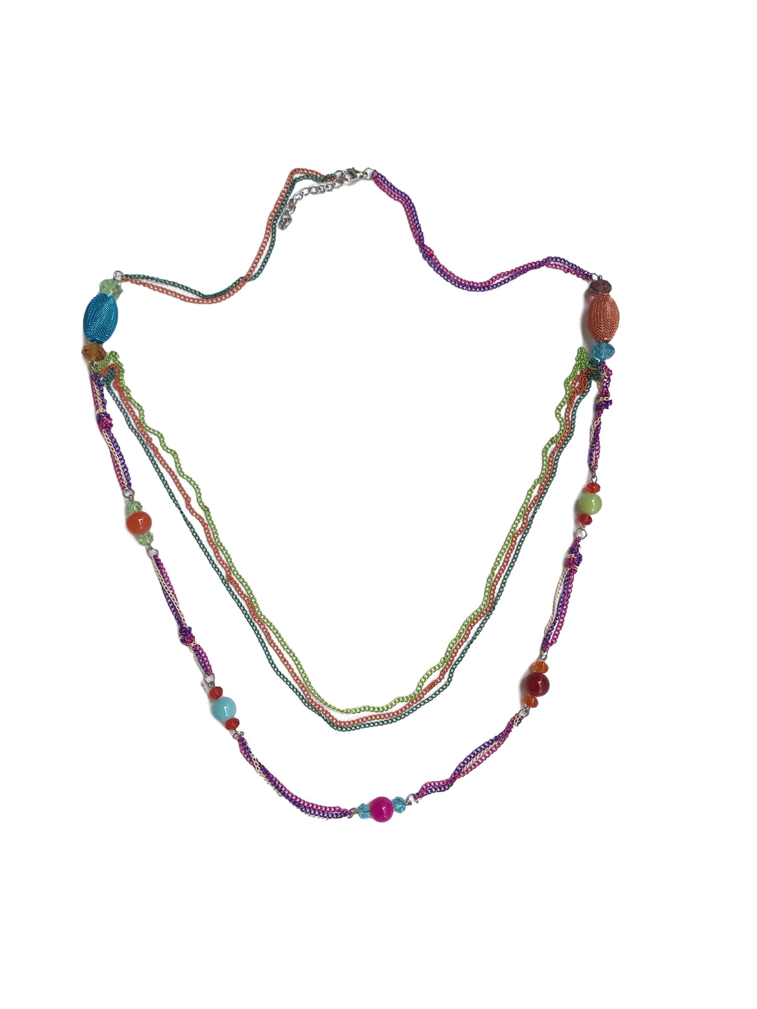 Maxi collar de cadenas y cuentas multicolores. Largo 95cm (+6cm regulables)