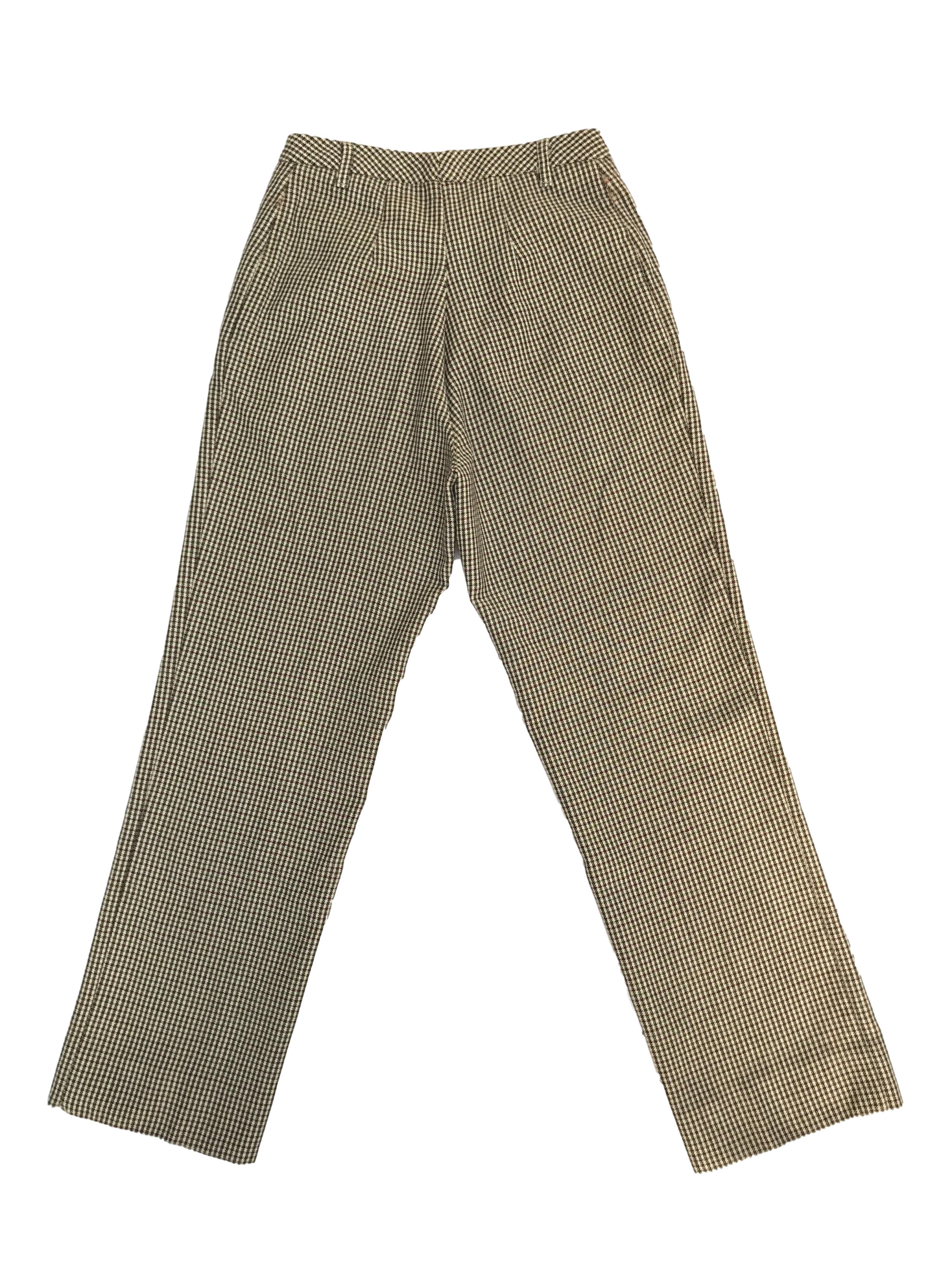 Pantalón Benetton 100% lana a cuadritos amarillos, fucsia y negros, corte recto, bolsillos laterales. ¡Lindo! Precio original S/ 300