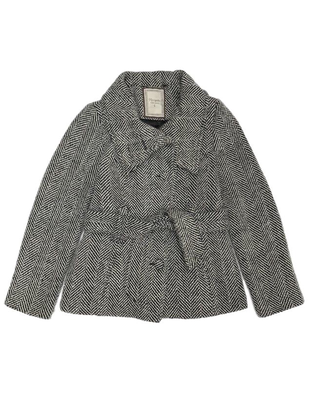 Abrigo Navigata crema y negro 50% lana, forrado, con cinto, botones y bolsillos delanteros