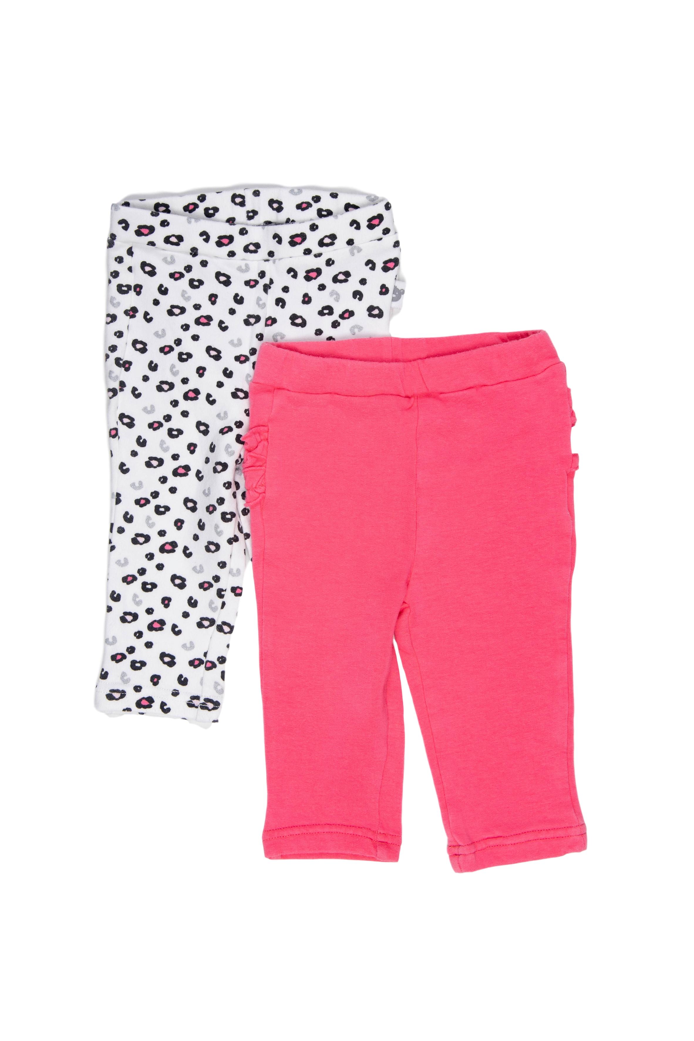 Set de 2 leggings, uno rosado fuerte con detalle en parte trasera, otro blanco con estampado animal printi. Ambos 95% algodón, 5% elastano - Harvest