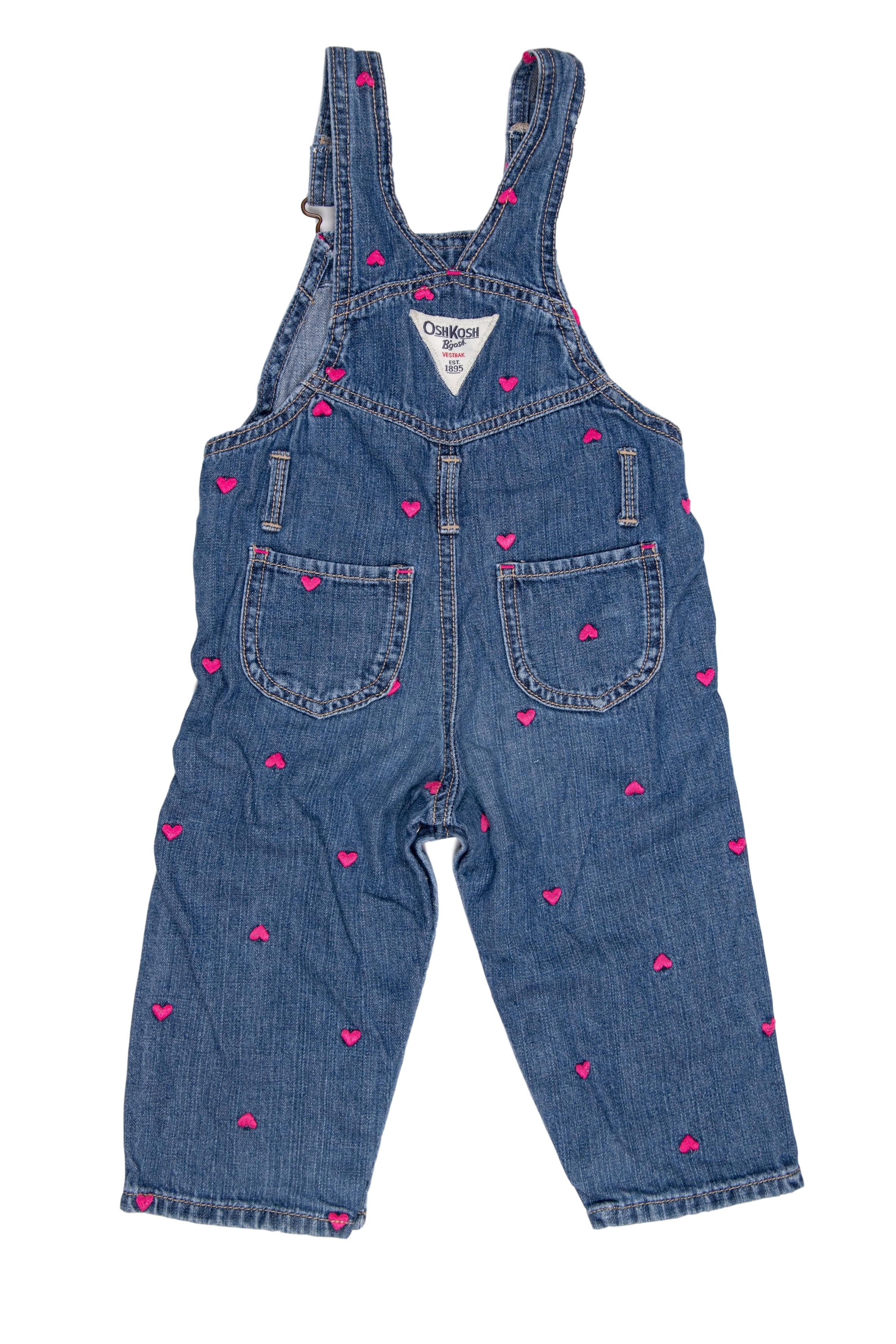 Overoll jean con corazones bodados, 100% algodón - OshKosh - Precio original S/ 140