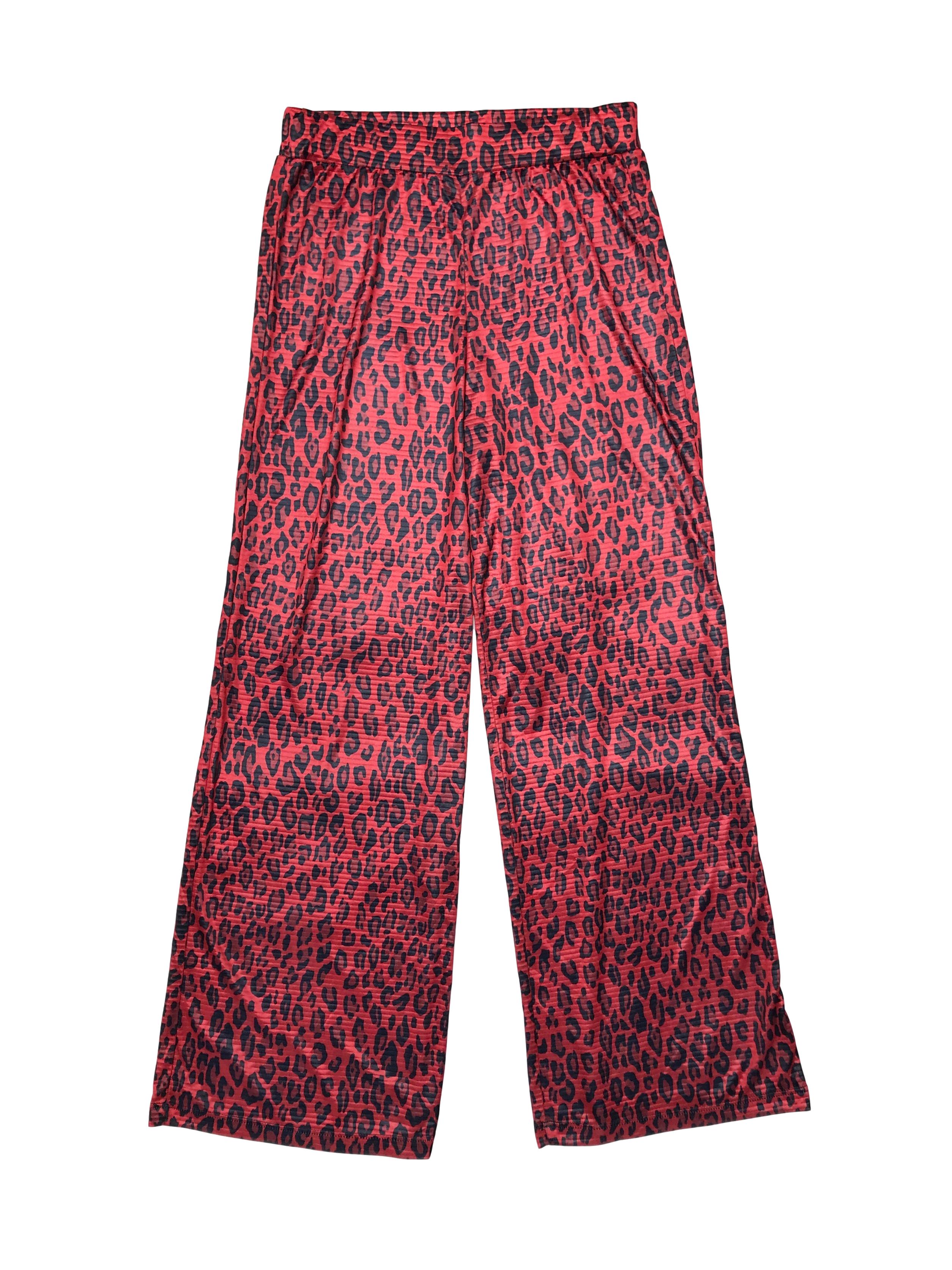Pantalón a la cintura, bota ancha, animal print rojo con elástico en la cintura