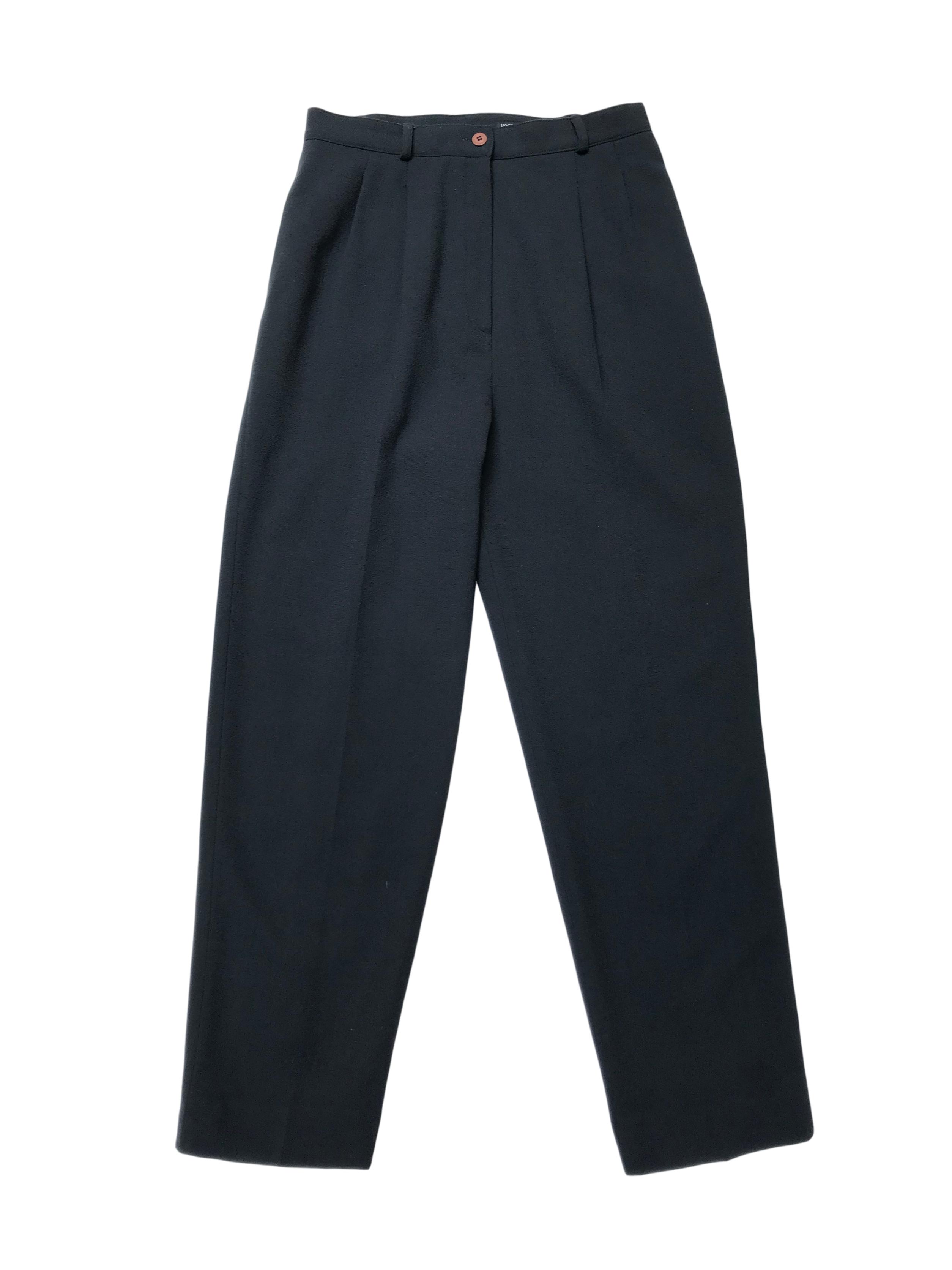 Pantalón vintage Kasper a la cintura, corte recto con pinzas, bolsillos laterales, forrado, 98% lana verde. Cintura 74cm 
