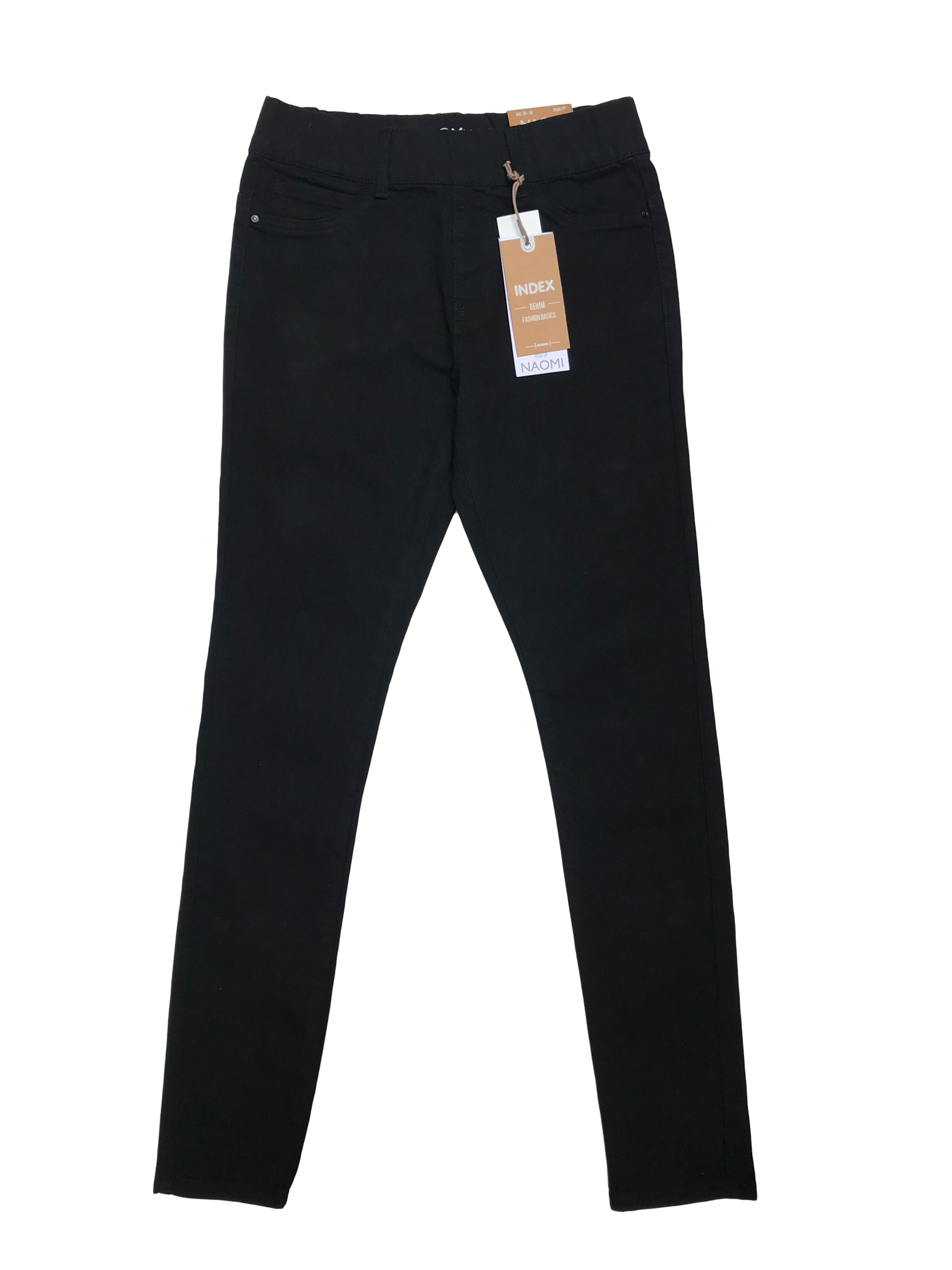 Jegging Index negra ligeramente stretch con elástico en la cintura. Pretina 72cm (sin estirar). Nueva con etiqueta, precio origina S/ 69.95