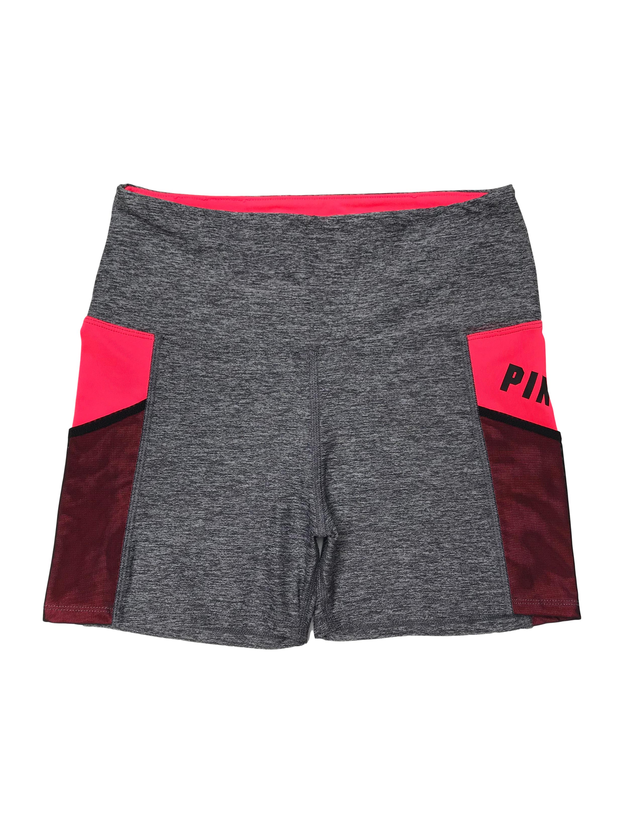 Short deportivo Pink, a la cintura, de lycra gruesa gris japeado