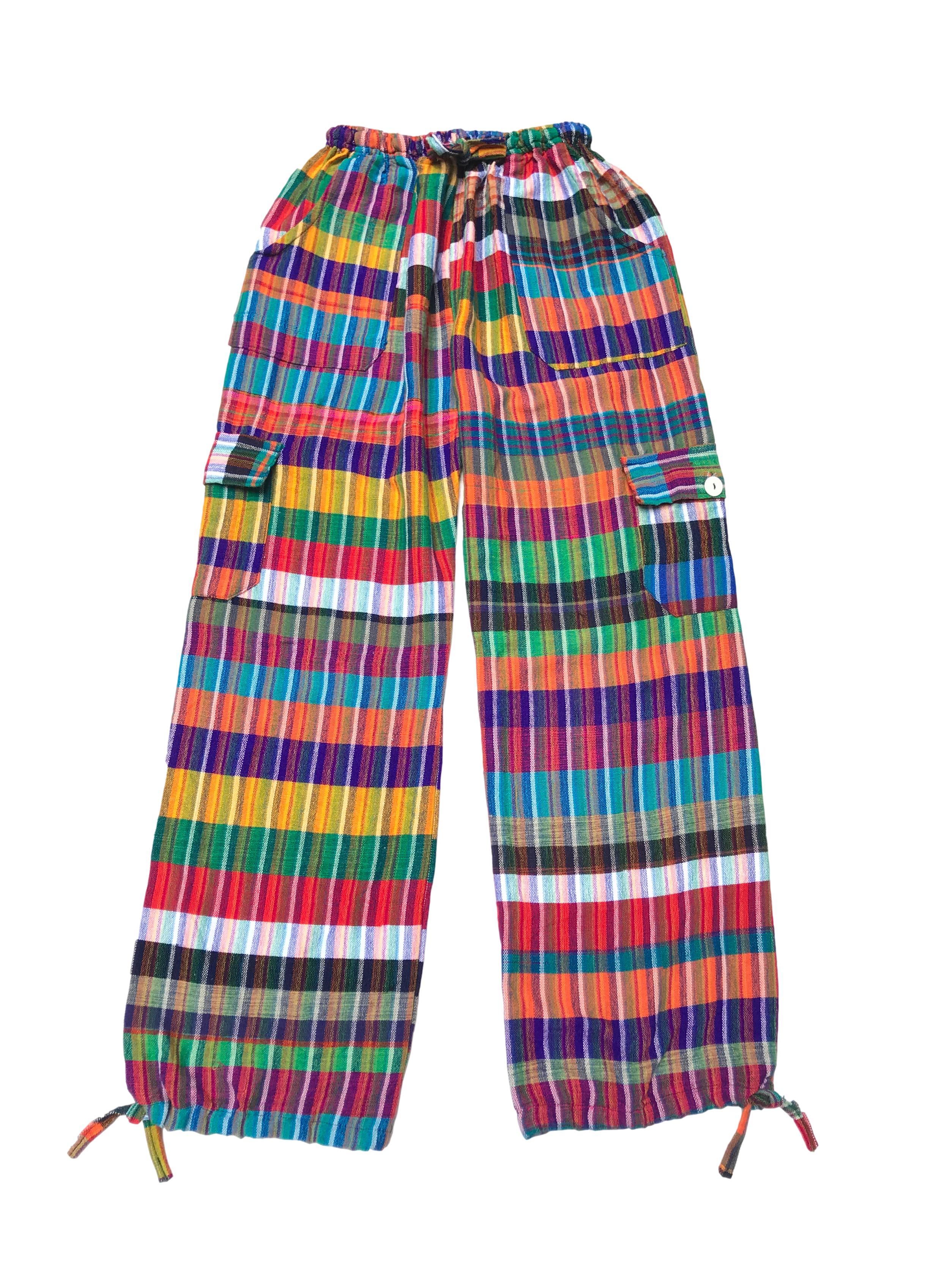 Pantalón rasta multicolor con bolsillos cargo y laterales, cintura elástica
