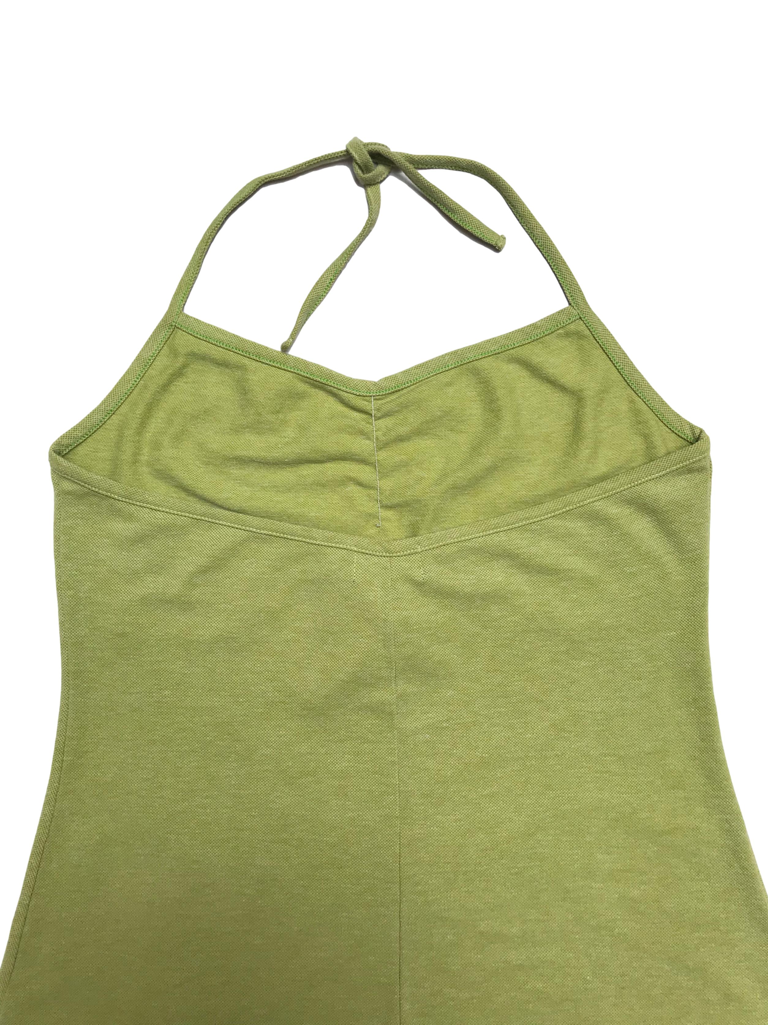 Vestido Sabz verde lima en algodón piqué, cuello halter y corte en A. Largo desde sisa 62cm