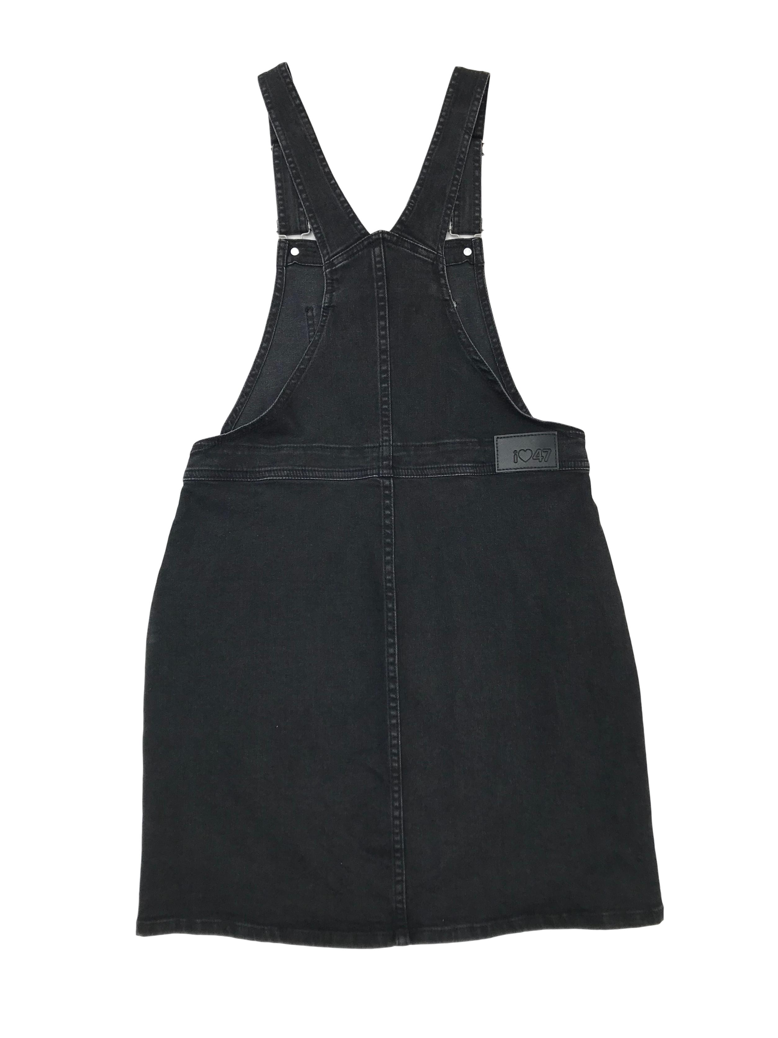Jumper 47street denim stretch negro efecto lavado con botones y bolsillos laterales. Citnura 78cm Largo falda 45cm 