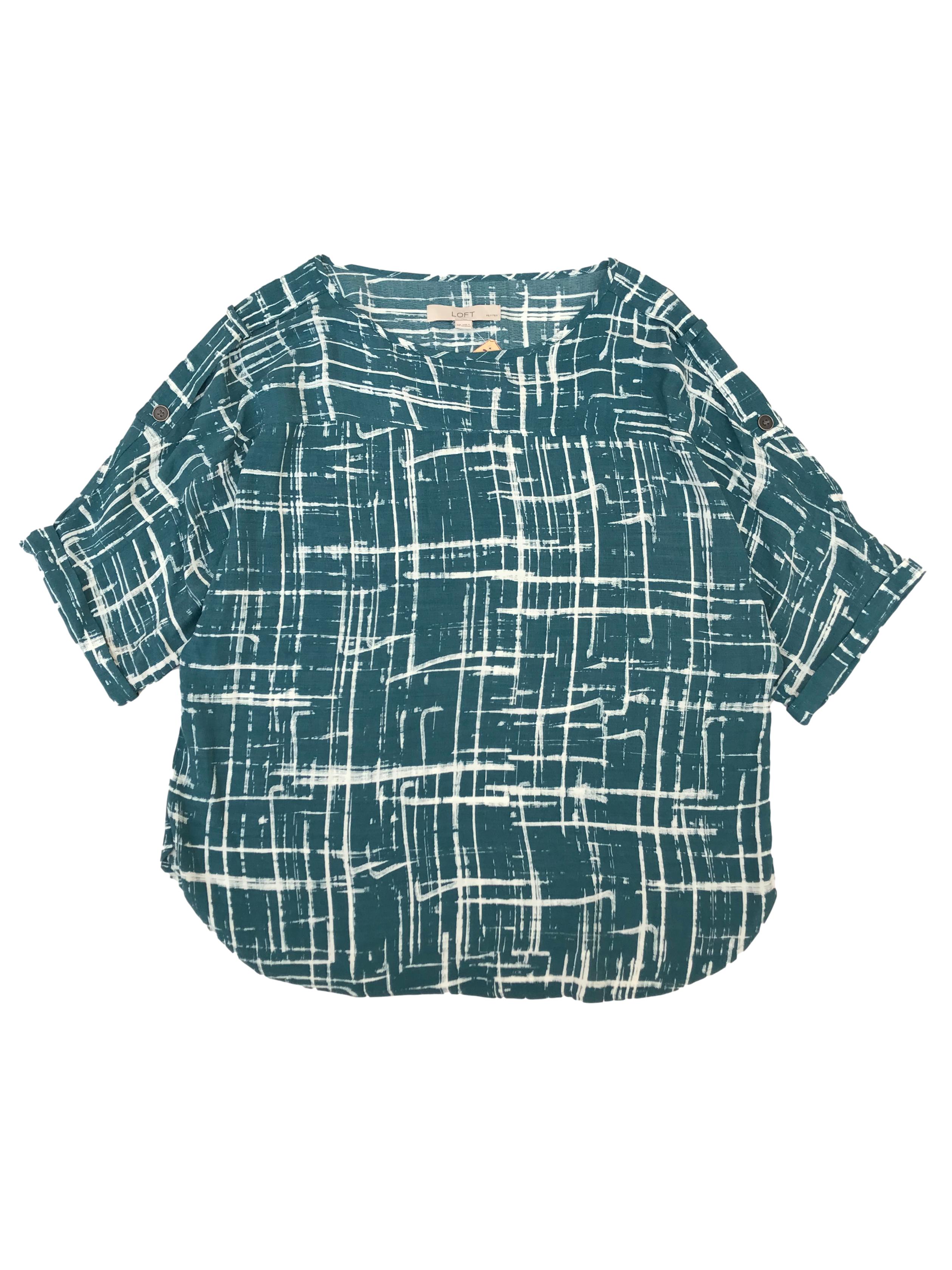 Blusa Loft oversize de rayón con estampado de líneas, mangas con detalles en los hombros y dobladillo.