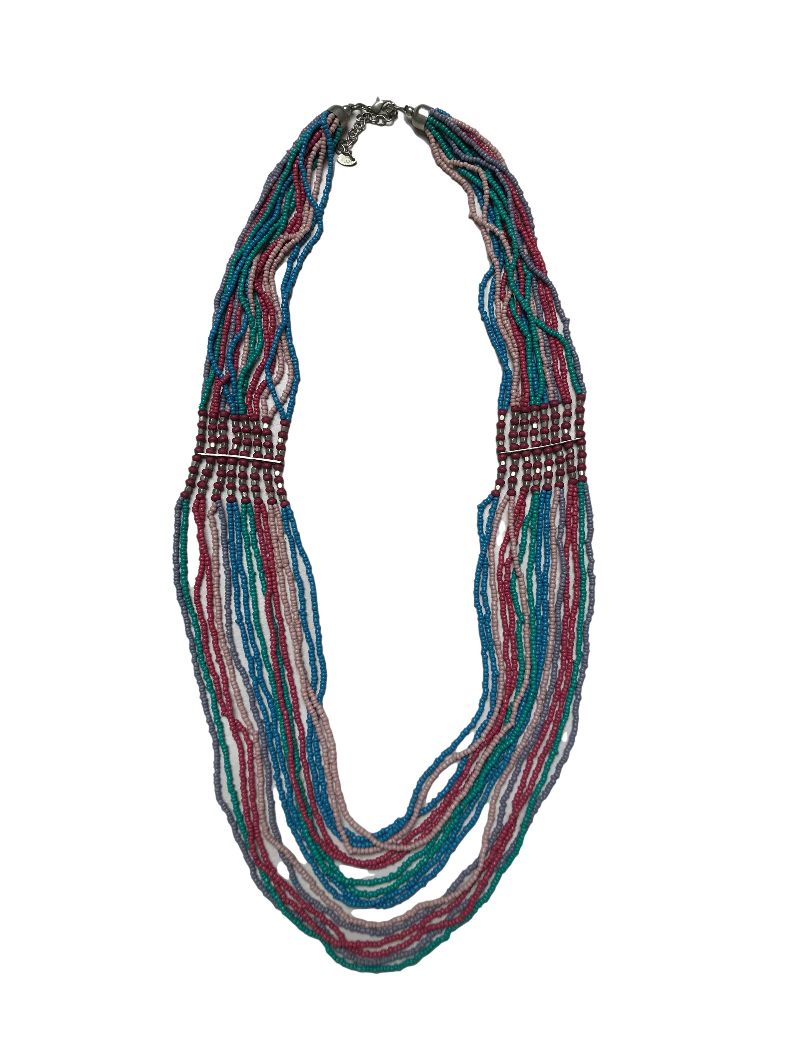 Collar Sfera de 16 tiras de mostacillas de colores. Largo 80 cm