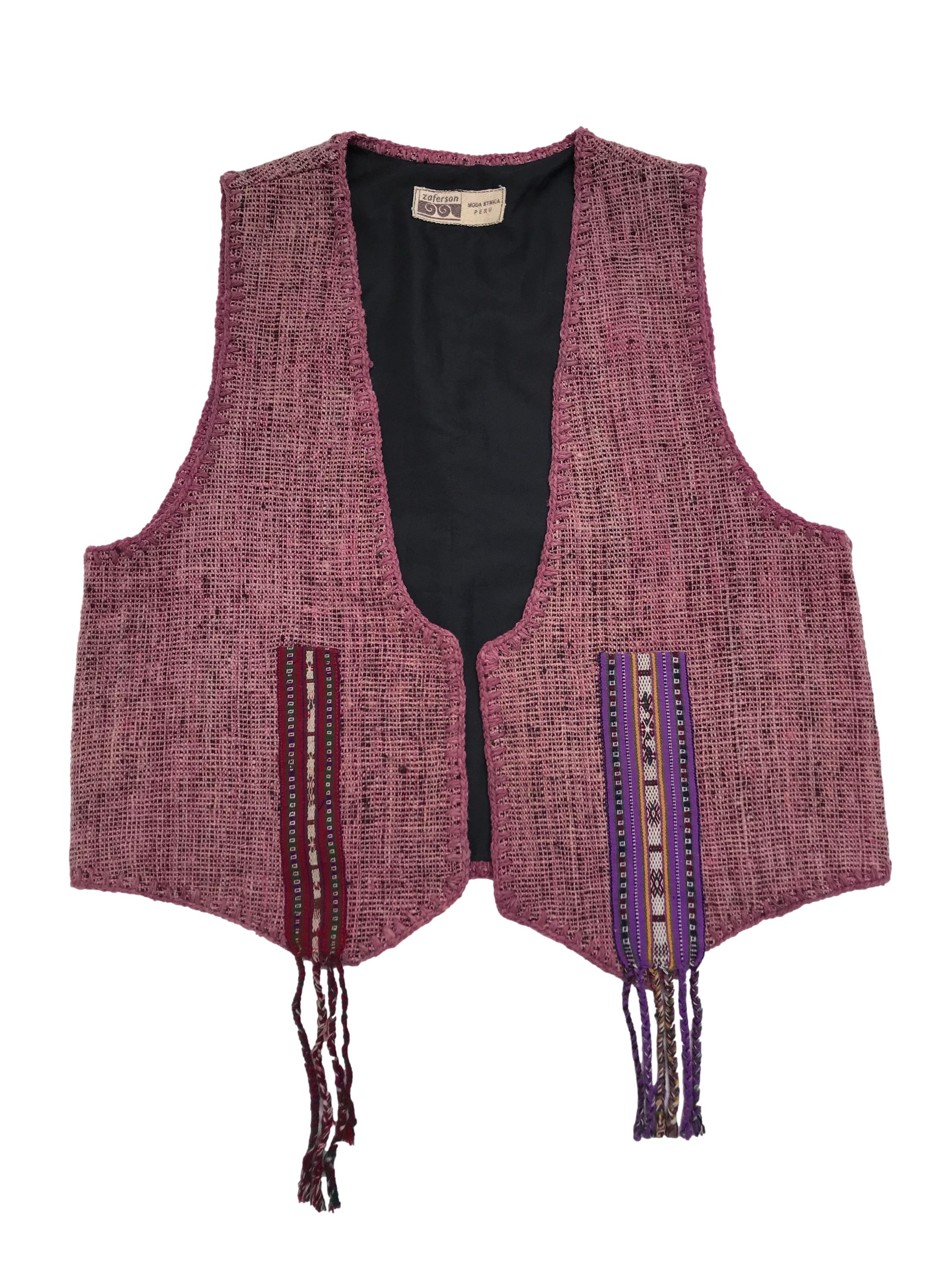 Chaleco moda étnica peruana, forrado. Ancho 104cm Largo 55cm (+10 por flecos)