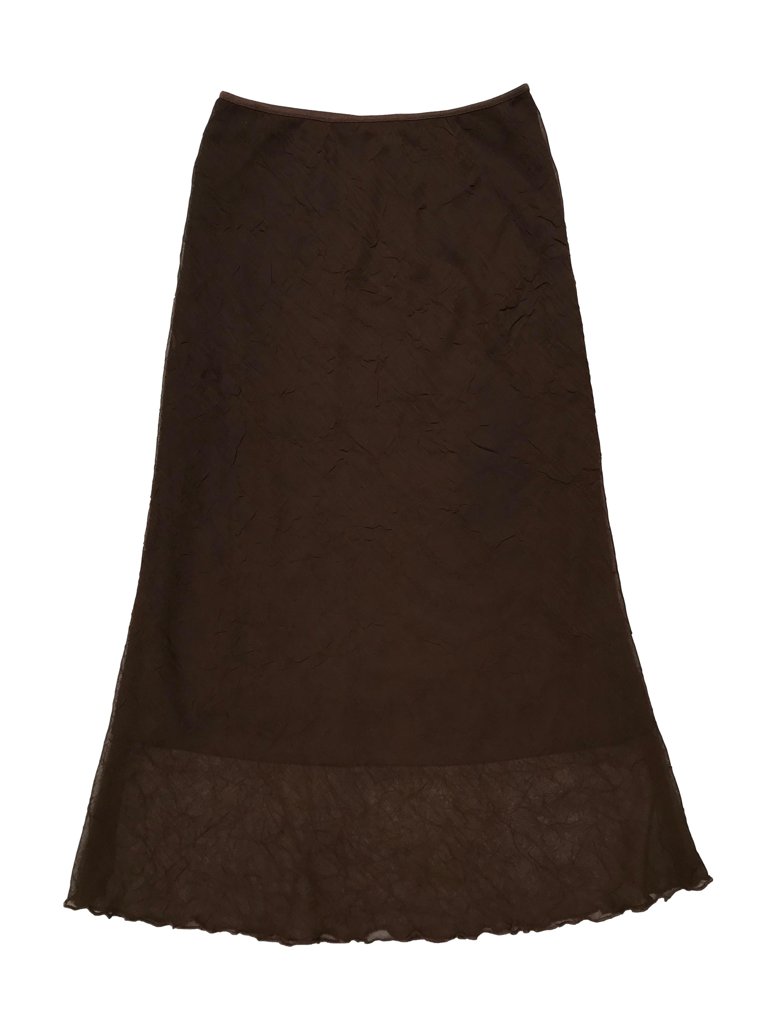 Falda midi Company de gasa con textura, forrada, con elástico en la cintura. Largo 78cm