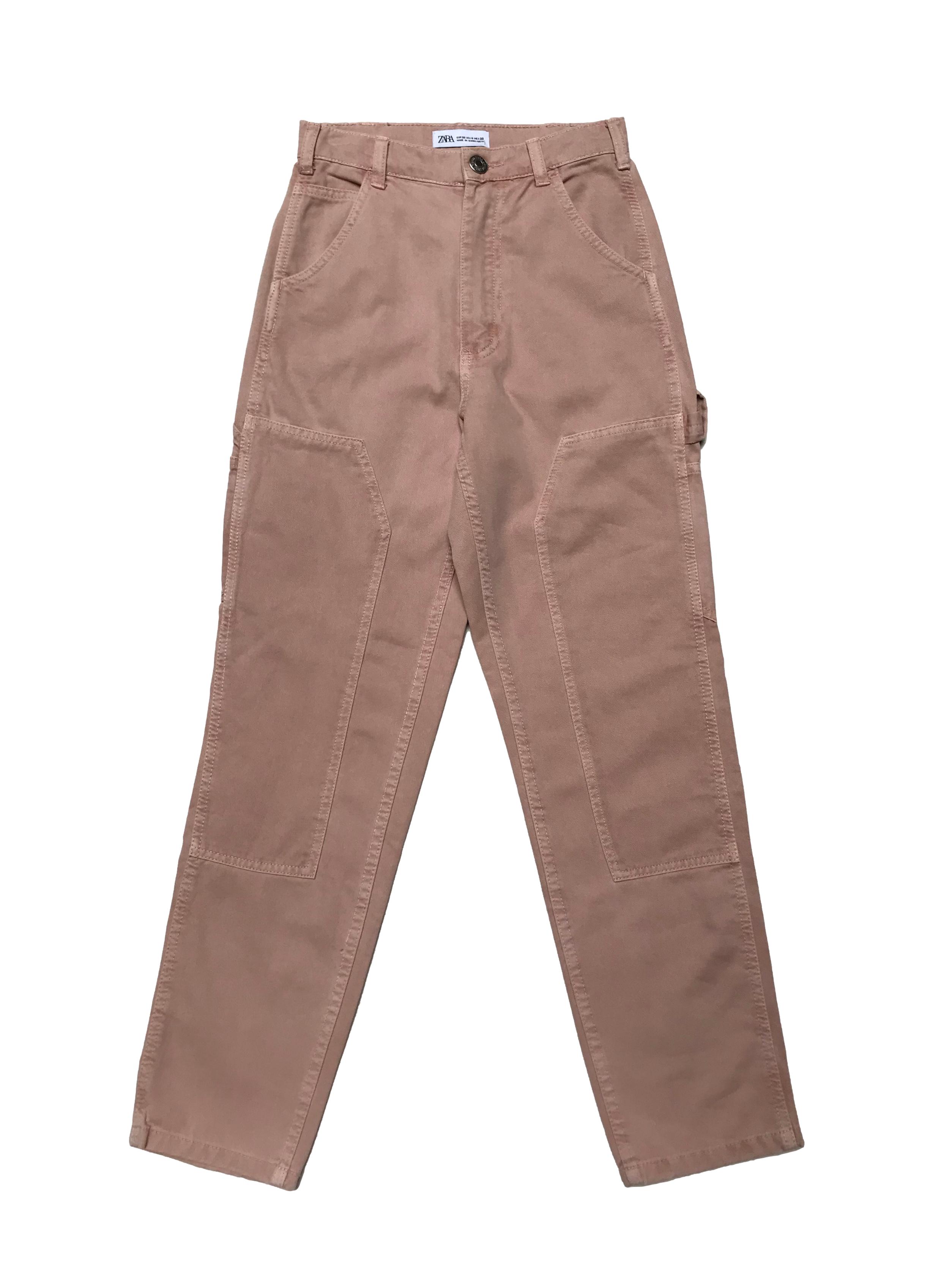 Jean Zara palo rosa efecto lavado, modelo carpenter a la cintura y corte mom, 100% algodòn. Cintura 60cm Largo 95cm