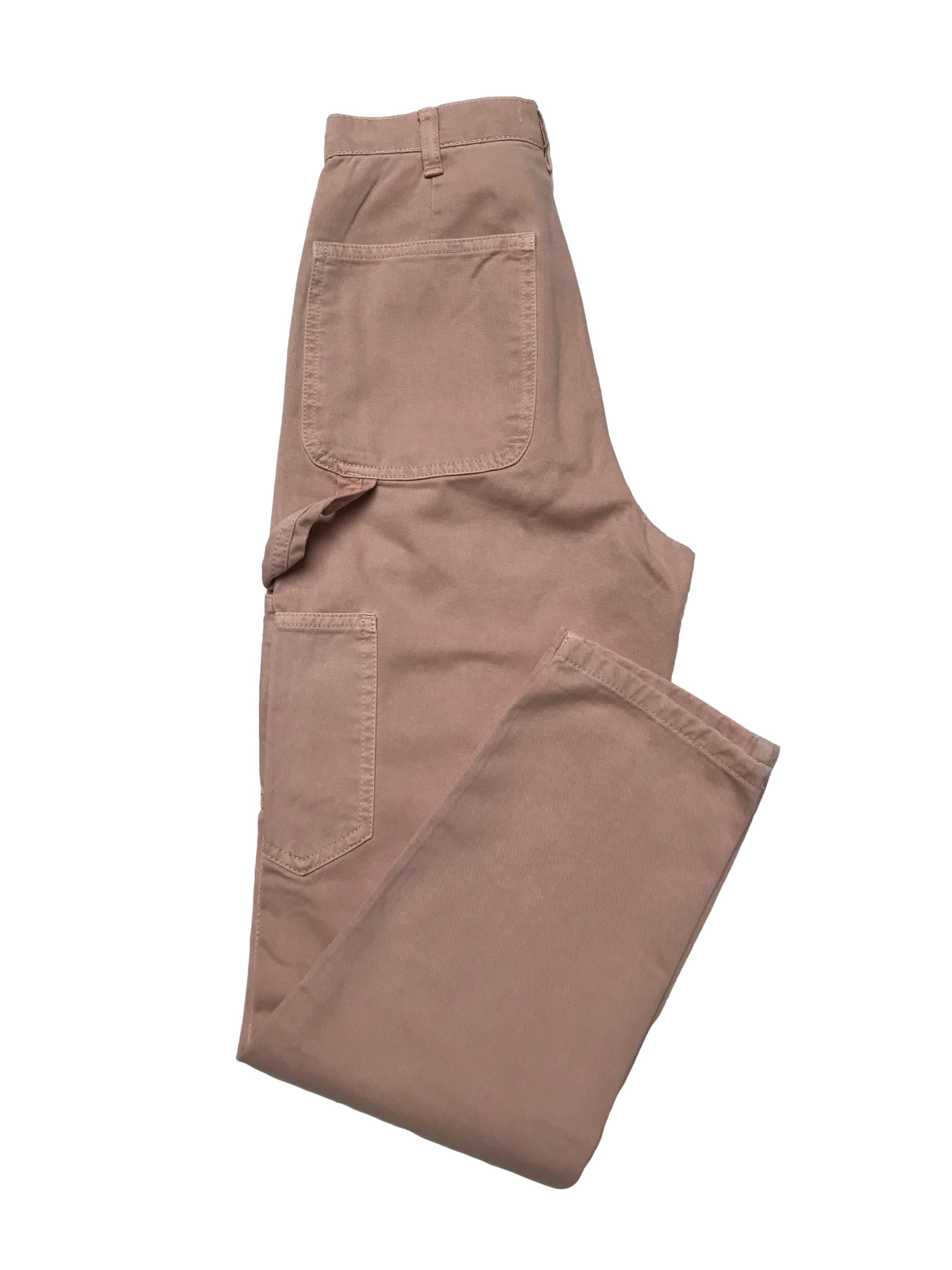 Jean Zara palo rosa efecto lavado, modelo carpenter a la cintura y corte mom, 100% algodòn. Cintura 60cm Largo 95cm