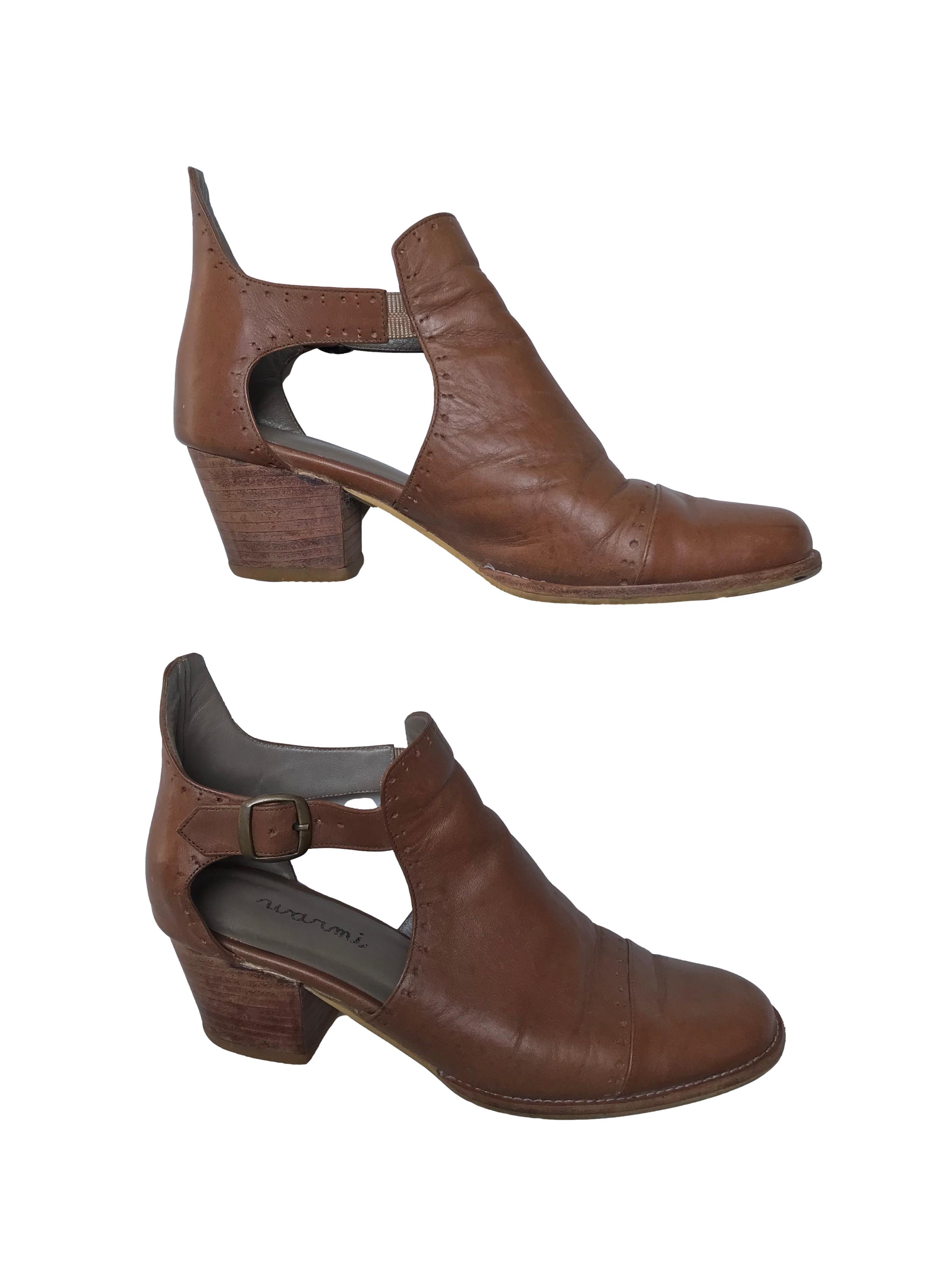 Zapatos artesanales Warmi 100% cuero, correa al tobillo, taco grueso 5cm. Tienen signos de uso pero el diseño es hermoso y el material muy duradero. Precio original estimado S/ 299
