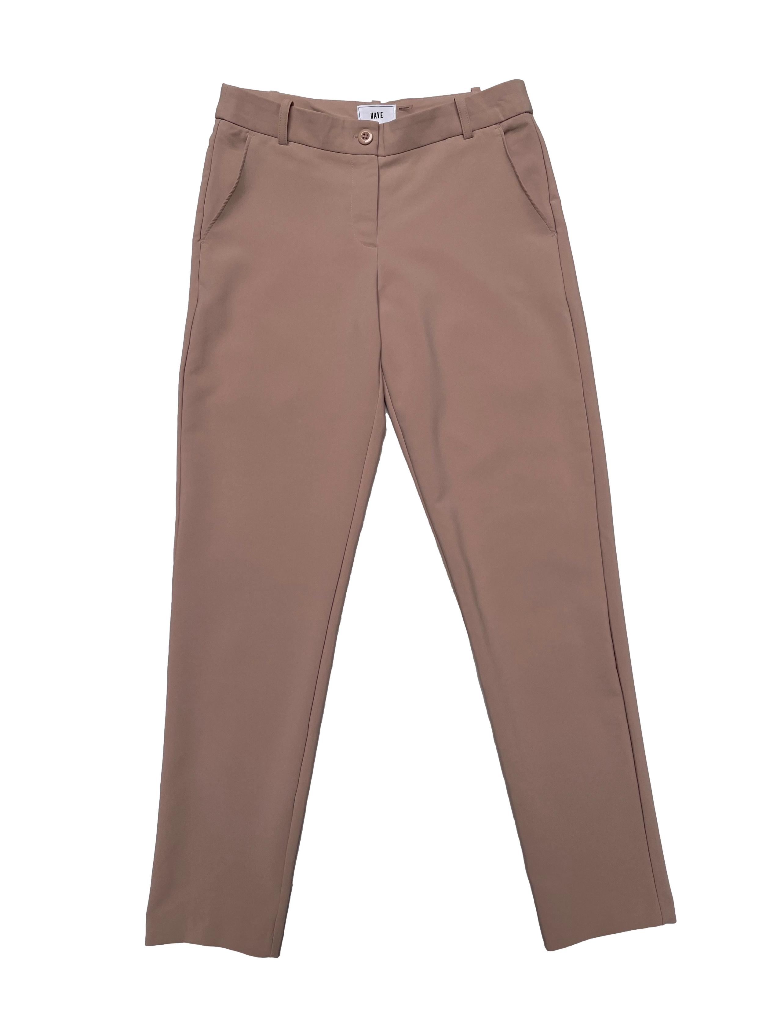 Pantalón palo rosa estilo formal, corte slim con bolsillos laterales, tiro medio. Cintura 72cm Largo 94cm