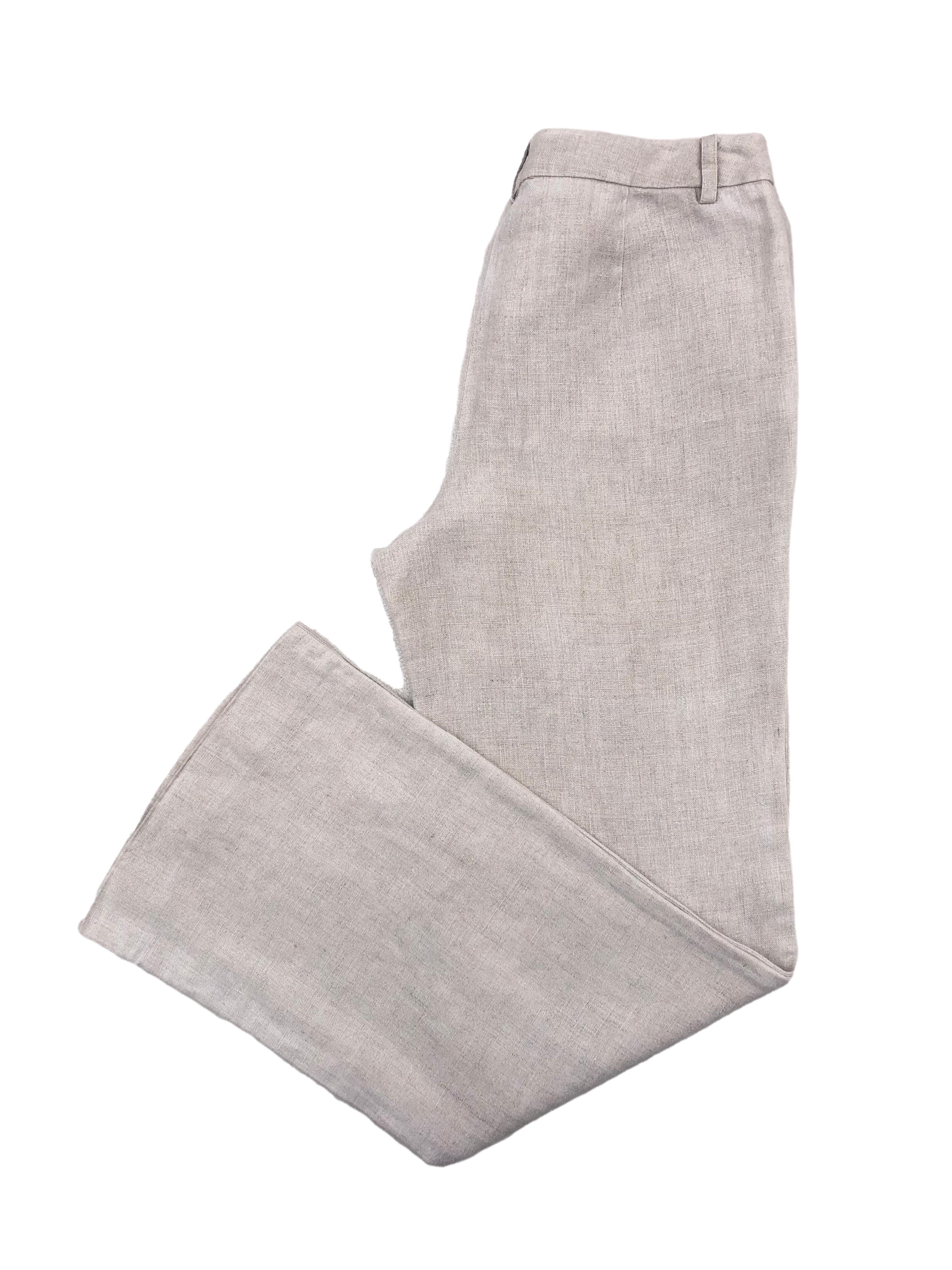 Pantalón Kenneth Cole recto de tiro alto , tela 100% lino con bolsillos laterales. Cintura 78 cm, Largo 106 cm.