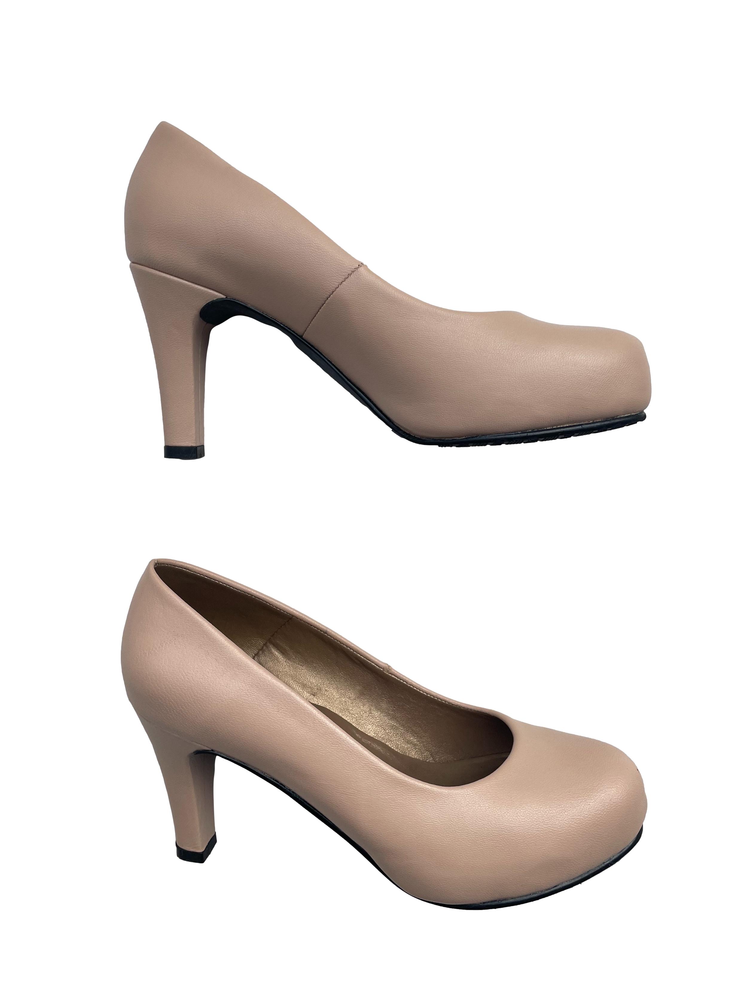 Zapatos Moreyka color nude 100% cuero, taco 9cm. | Las