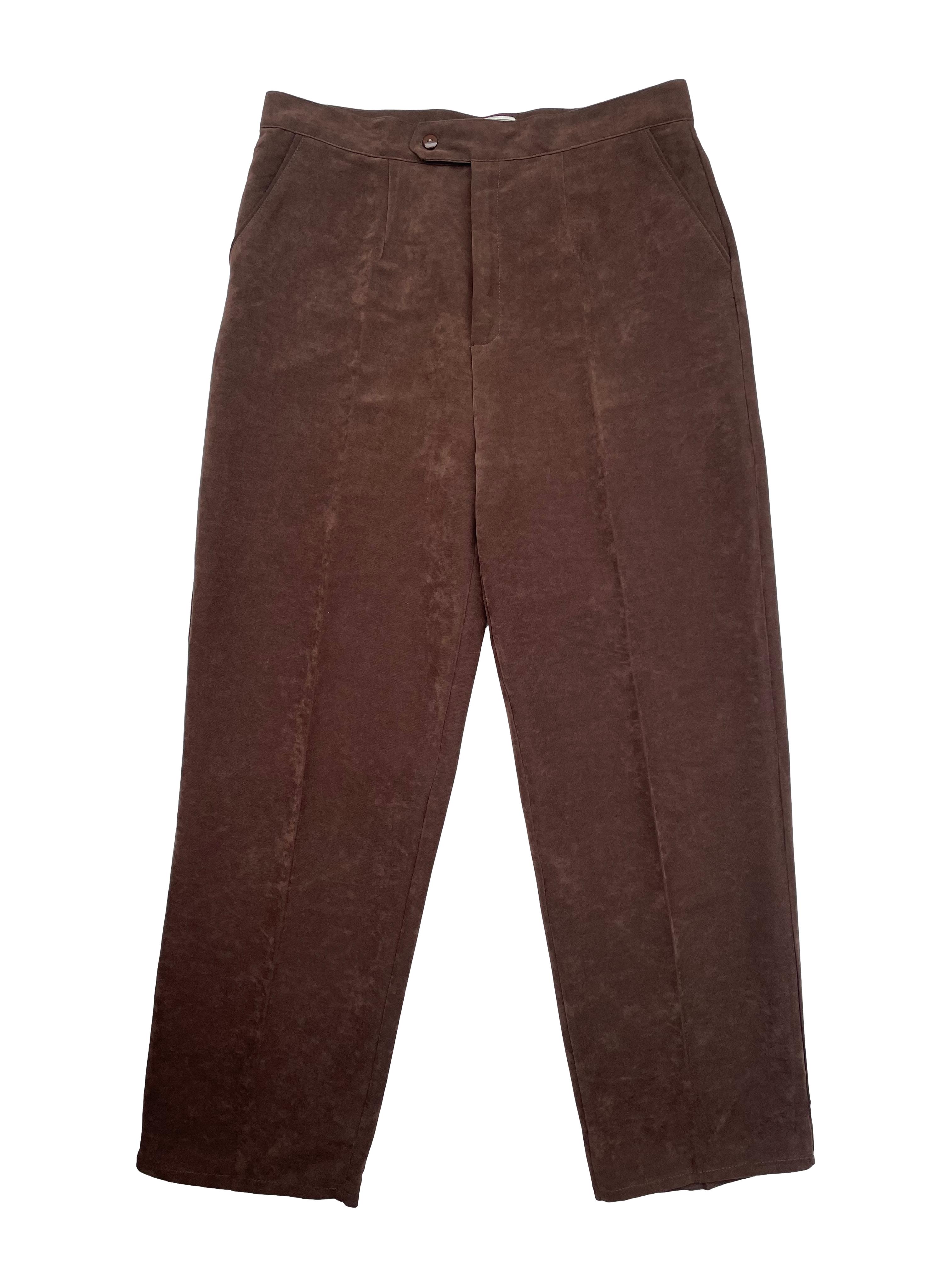 Pantalón sastre de lanilla azul marino, corte recto con tres bolsillos.  Cintura 80cm, Tiro 22cm, Largo 95cm.