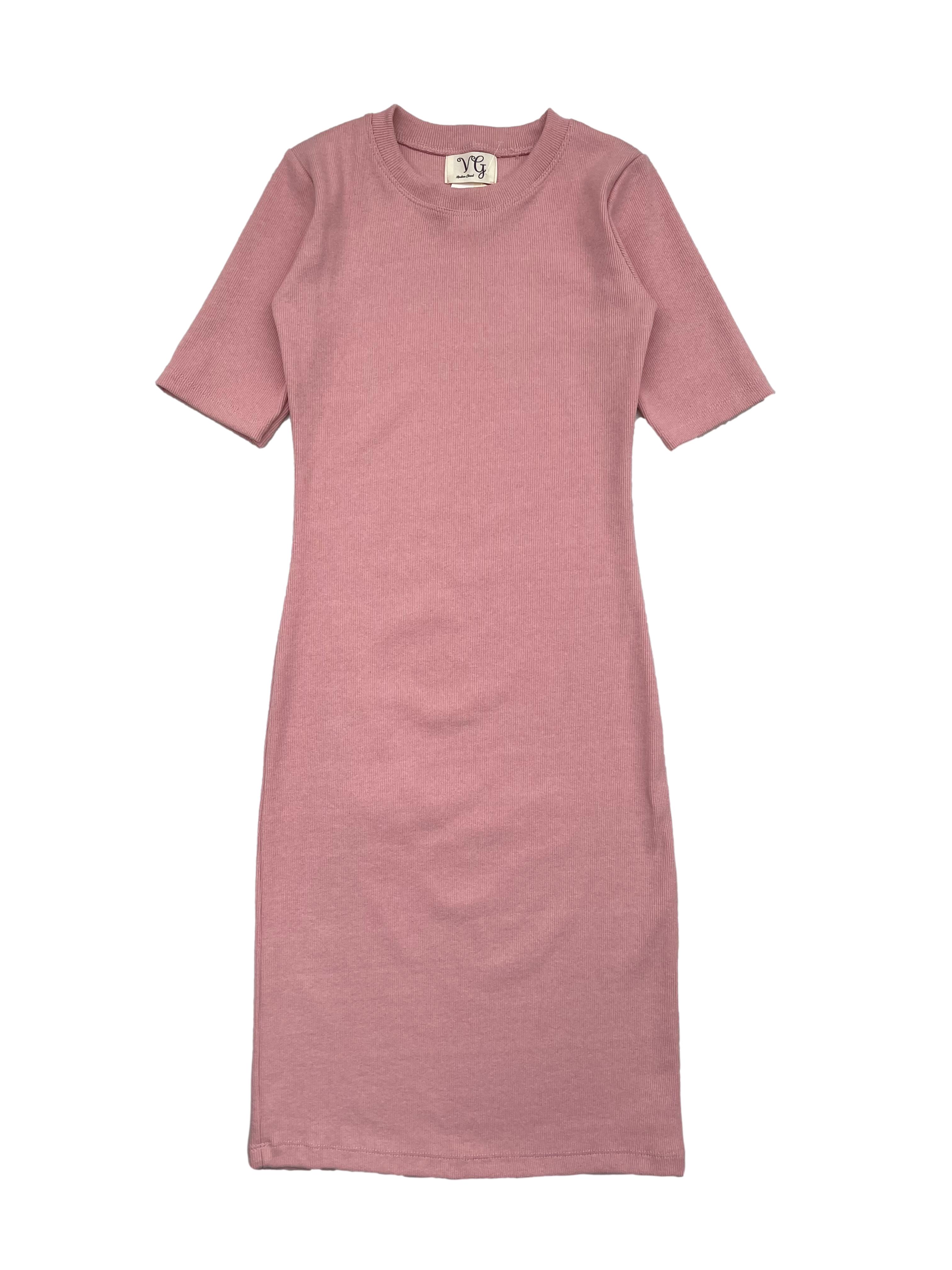 Complacer Agregar Solicitud Vestido de rib palo rosa, manga corta, cuello redondo. Busto:76cm Largo:  90cm | Las Traperas
